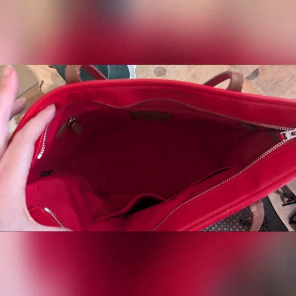 Coach City Tote Brown Leather Signature C Floral Print With Red Trim And Wallet - Picture 11 of 15